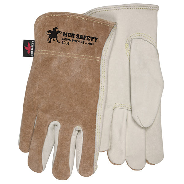 MCR Safety® Select Grade Split Leather Drivers w/ Grain Palms, Large, Tan/Natural, 12/Pair