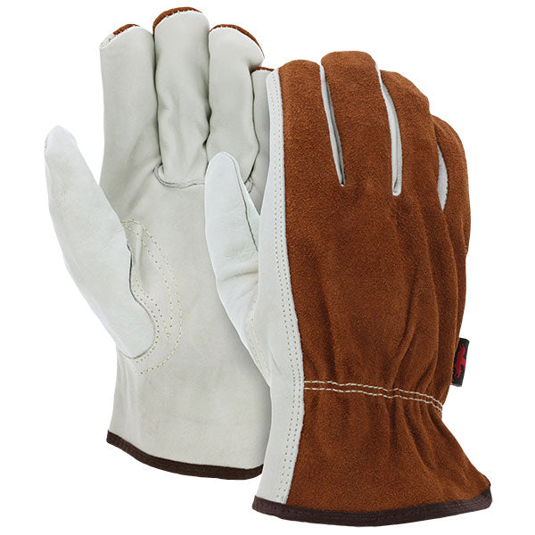 MCR Safety® Industry Grade Split Leather Drivers w/ Grain Palms, Medium, Tan/Natural, 12/Pair