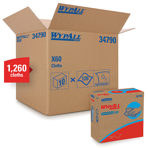 WypAll* X60 Wipers, Pop-Up Box, White, 10 Boxes/126 Each