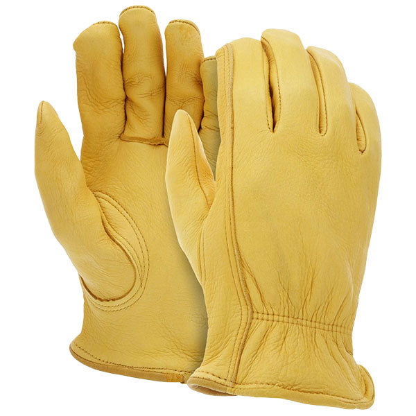 MCR Safety® Select Grade Grain Deerskin Leather Drivers, X-Large, Yellow, 12/Pair