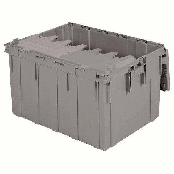 Akro-Mils® Attached Lid Container, 28 gal, 28"L x 15 1/2"H x 21"W, Gray, 1/Each