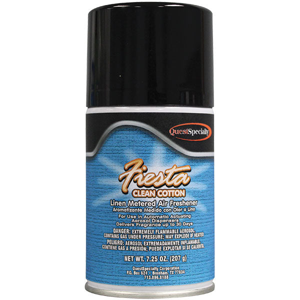 QuestSpecialty® Fiesta Metered Air Freshener, Clean Cotton, 7.25 oz Aerosol, 12/Case