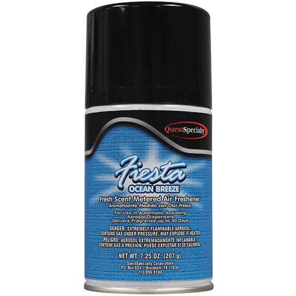 QuestSpecialty® Fiesta Metered Air Freshener, Ocean Breeze, 7.25 oz Aerosol, 12/Case