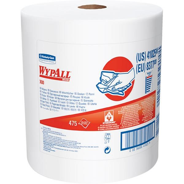 WypAll* X80 Towels, Jumbo Roll, 12 1/2" x 13 3/8", White, 475/Roll