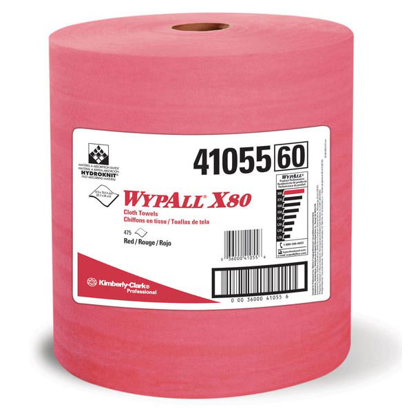 WypAll* X80 Towels, Jumbo Roll, 12 1/2" x 13 3/8", Red, 475/Roll
