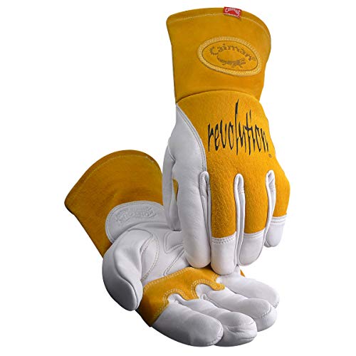 Glove, Welding, 14 In L, Tan and Gold, XL, Pr