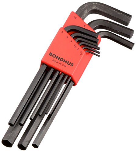 Bondhus 12199 Hex Tip Key L-wrench Set with ProGuard Finish, 1.5mm - 10mm, 9 Piece