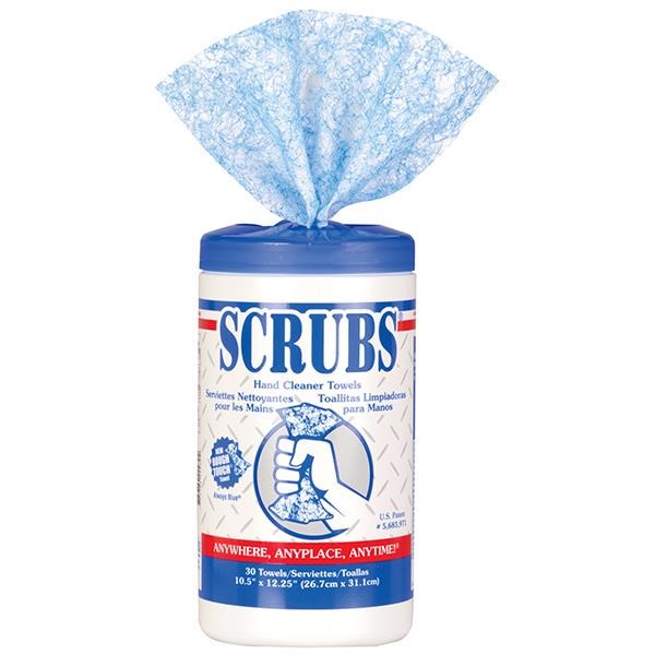 Scrubs® Hand Cleaner Towels, Blue, 6 Containers/30 ea