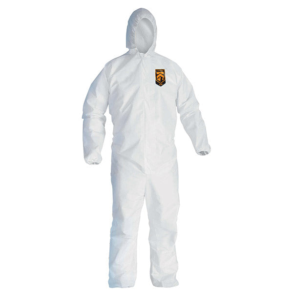 KleenGuard* A40 Liquid & Particle Coveralls w/ Hood, Elastic Wrists & Ankles, Large, White, 25/Case