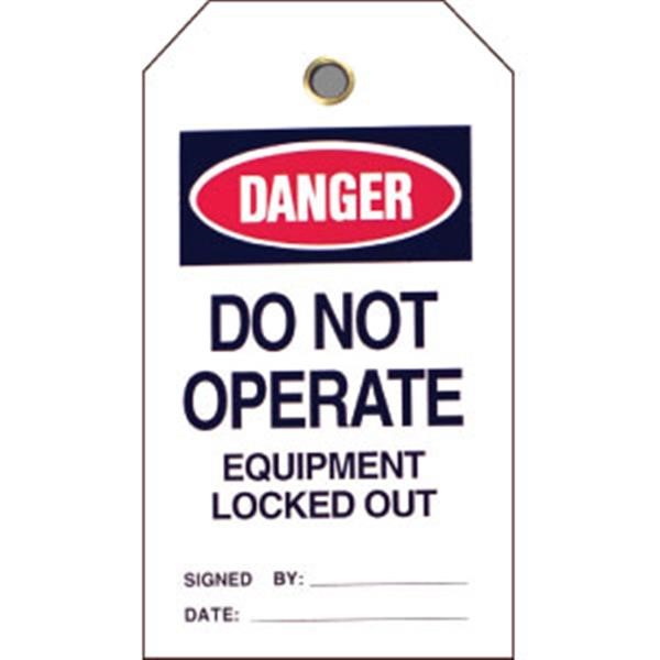 Brady® Lockout Tags, Danger: "Do Not Operate Equipment...", Vinyl, 5 1/2" x 3", Red/Black/White, 25/Pkg