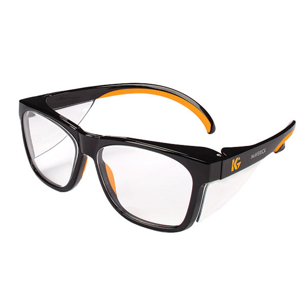 KleenGuard™ Maverick™ Eyewear, Black Frame w/ Orange Tips, Clear Anti-Glare Lens, 1/Each