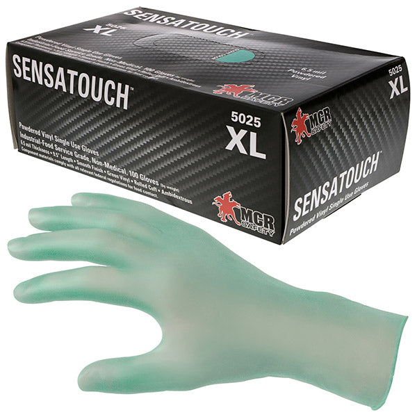 MCR Safety® SensaTouch™ Disposable Vinyl Gloves, Powdered, 6.5 mil, Large, Green, 4 Boxes/100 Each