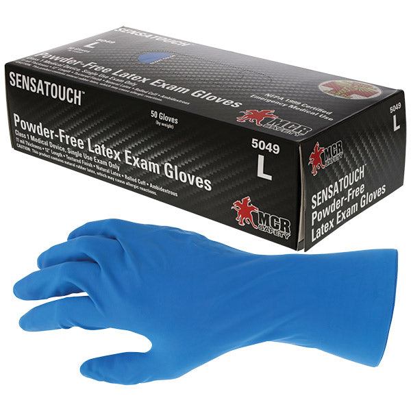 MCR Safety® Sensatouch™ Disposable Latex Gloves, Medium, Blue, 10 Boxes/50 Each