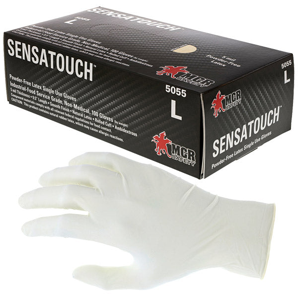 MCR Safety® SensaTouch™ Industrial/Food Grade Disposable Latex Gloves, Powder-Free, Medium, Natural, 10 Boxes/100 Each