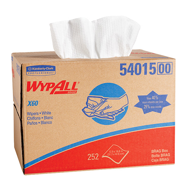 WypAll* X60 Wipers, Brag Box, White, 252/Box