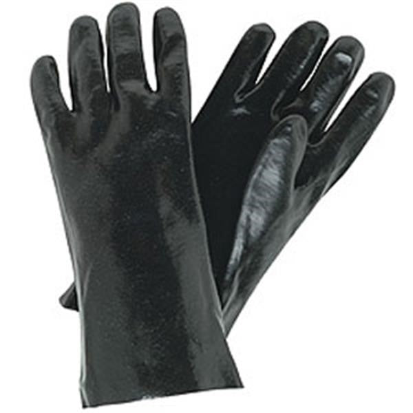 MCR Safety® Industrial Grade Supported PVC Gloves, Single Dipped, Smooth Finish, 12" Gauntlets, Large, Black, 12/Pair