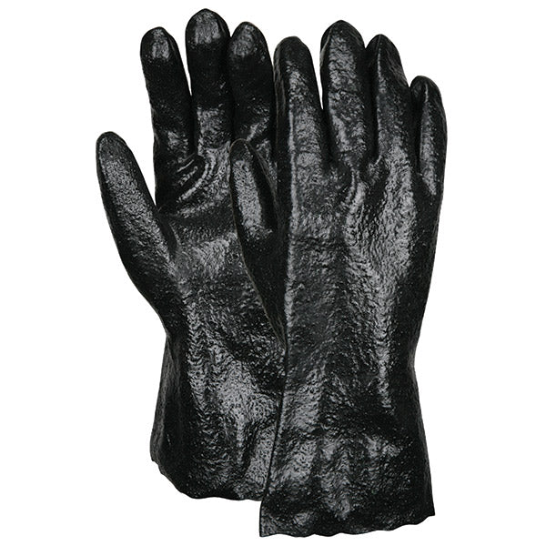 MCR Safety® Industrial Grade Supported PVC Gloves, Single Dipped, Rough Finish, 12" Gauntlets, Large, Black, 12/Pair