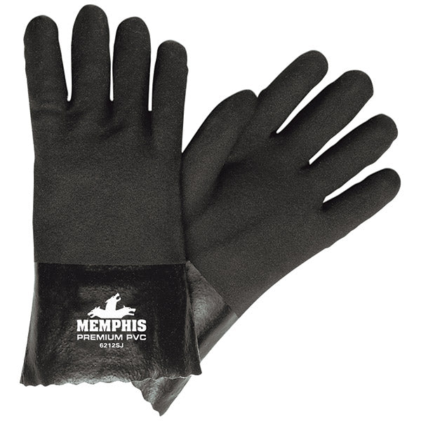 MCR Safety® Premium Grade Supported PVC Gloves, Double Dipped, 12" Gauntlets, CE EN 388 4121, Large, Black, 12/Pair
