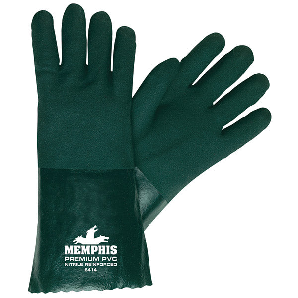 MCR Safety® Premium Grade Supported PVC Gloves, Double Dipped, 14" Gauntlets, CE EN 388 4121, Nitrile Reinforced, Large, Green, 12/Pair