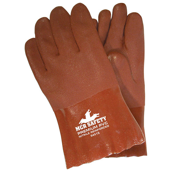 MCR Safety® Premium Grade Supported PVC Gloves, Double Dipped, 10" Gauntlets, CE EN388 4121, Nitrile Reinforced, Large, Red, 12/Pair