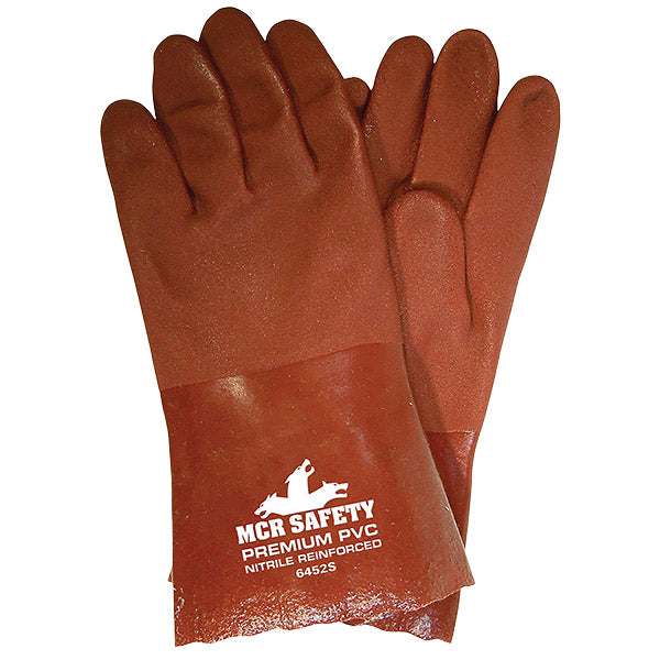 MCR Safety® Premium Grade Supported PVC Gloves, Double Dipped, 12" Gauntlets, CE EN 388 4121, Nitrile Reinforced, Large, Red, 12/Pair