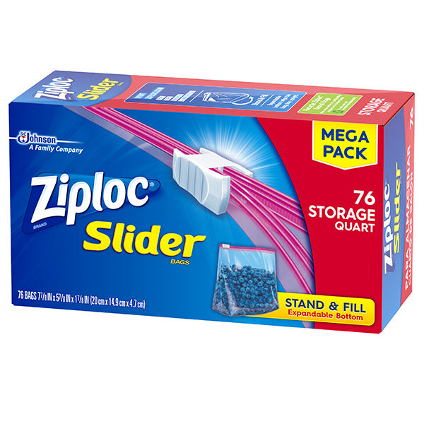 SC Johnson® Ziploc® Slider Mega Storage Bags, Quart, 76 Count/9 Case