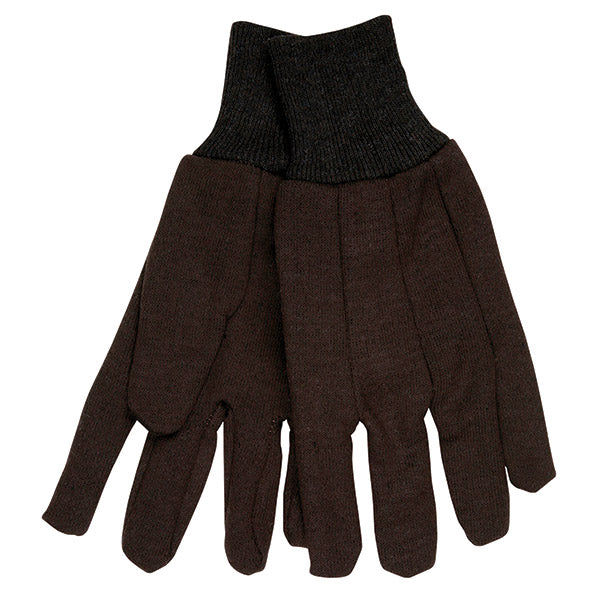 MCR Safety® Cotton Jersey Gloves, Clute Pattern, Knit Wrists, Cotton/Poly, Small, Brown, 12/Pair