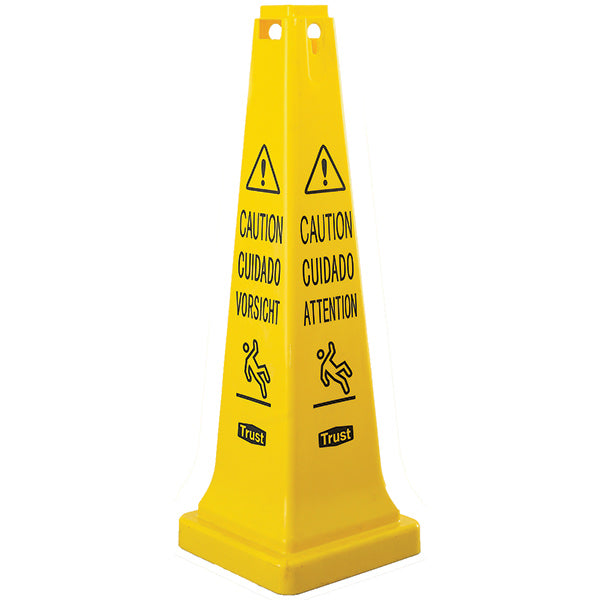 Trust® Safety Cone w/ "Caution, Wet Floor", 12 1/4" x 36", Fluorescent Yellow, 1/Each