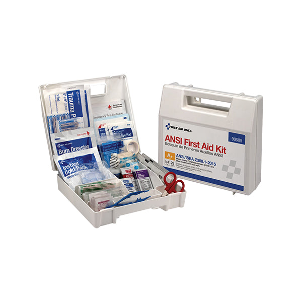 25-Person ANSI A+ First Aid Kit, Plastic w/ Dividers, 9"L x 8"H x 2 1/2"W, 1/Each