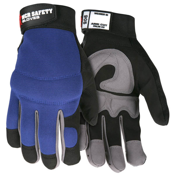 MCR Safety® Mechanics Padded Palm Gloves, X-Large, Blue/Black, 1/Pair