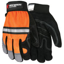 MCR Safety® Mechanics Gloves, Large, Hi-Vis Orange/Black, 1/Pair