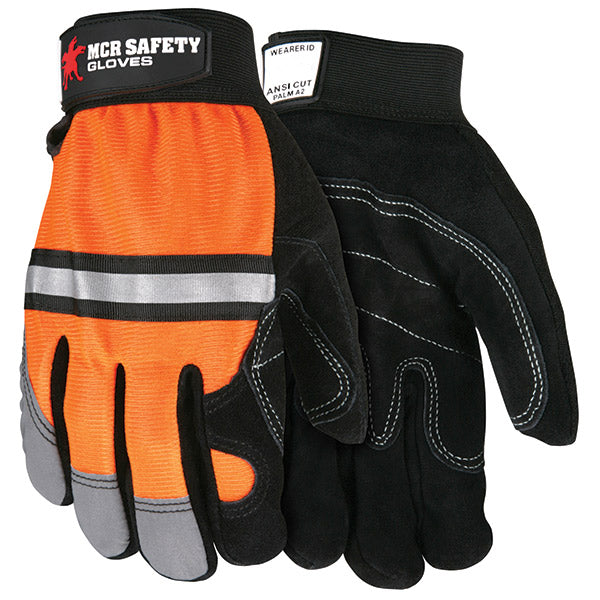 MCR Safety® Mechanics Gloves, X-Large, Hi-Vis Orange/Black, 1/Pair