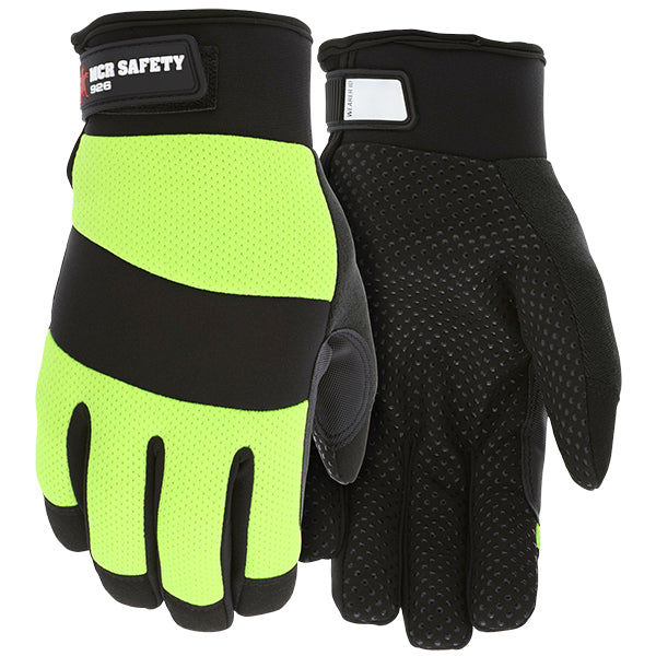 MCR Safety® Mechanics Synthetic Leather Palm Insulated Gloves, Large, Lime/Black, 1/Pair