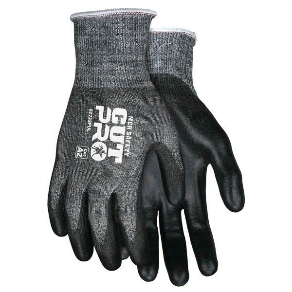 MCR Safety® Cut Pro® PU Coated Gloves w/ HPPE Shell, 13 ga, Small, Salt & Pepper/Black, 12/Pair