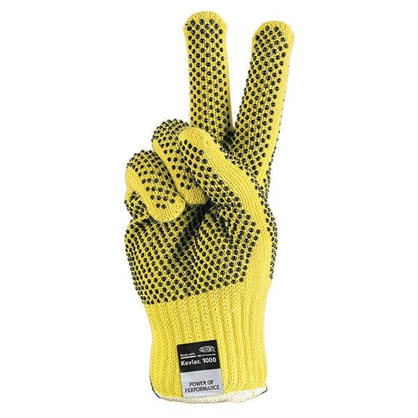 MCR Safety® Kevlar® Gloves, PVC Dual-Sided Dotted, Full-Finger, Large, Yellow/Black, 12/Pair