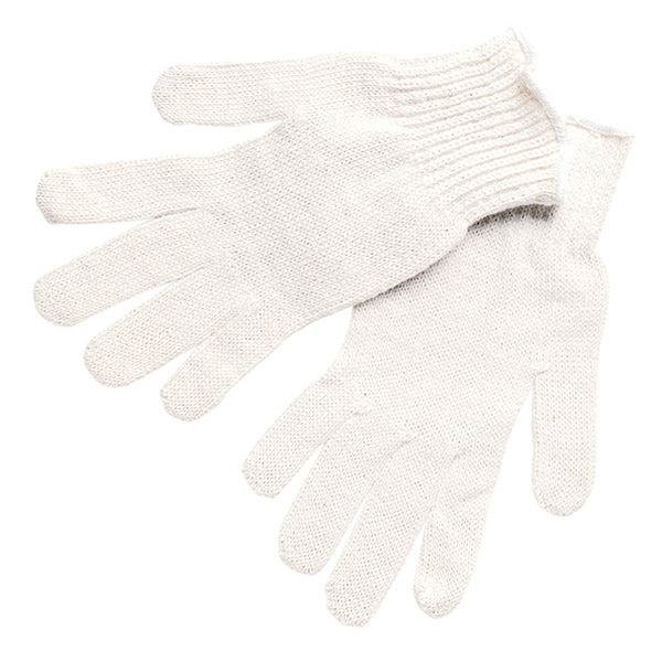 MCR Safety® Regular Weight String Knit Gloves, 70/30 Cotton/Poly, Hemmed, Medium, White, 12/Pair