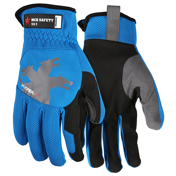 MCR Safety® HyperFit Mechanics Gloves, Large, Blue, 1/Pair