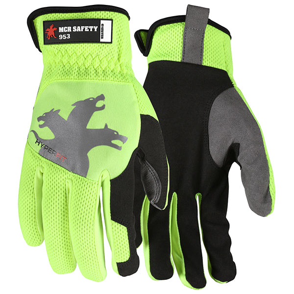 MCR Safety® HyperFit Mechanics Gloves, Medium, Hi-Vis Lime, 1/Pair