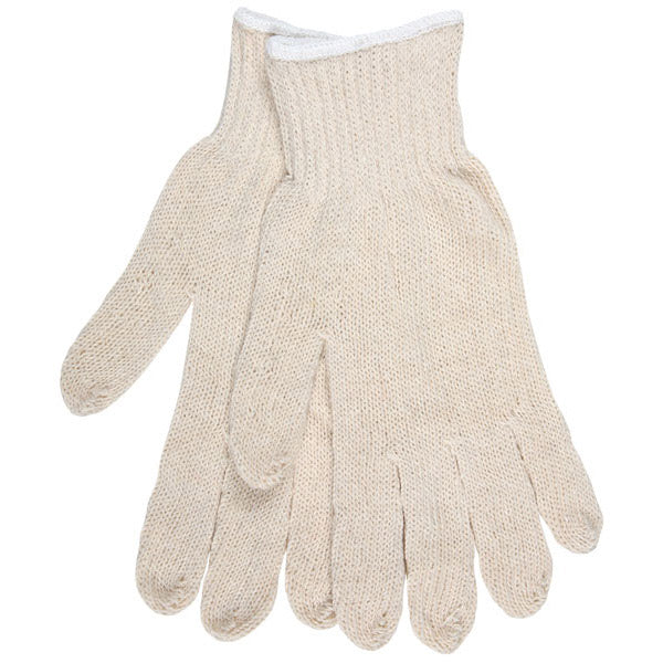 MCR Safety® Regular Weight String Knit Gloves, 60/40 Cotton/Poly, Hemmed, Large, Natural, 12/Pair