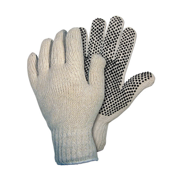 MCR Safety® Economy Weight PVC Coated String Knit Gloves, 60/40 Cotton/Poly, Single-Side Dots, Large, Natural, 12/Pair