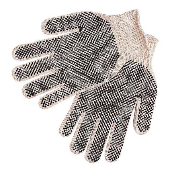 MCR Safety® Regular Weight PVC Coated String Knit Gloves, 70/30 Cotton/Poly, Dual-Side Dots, Hemmed, Large, White, 12/Pair