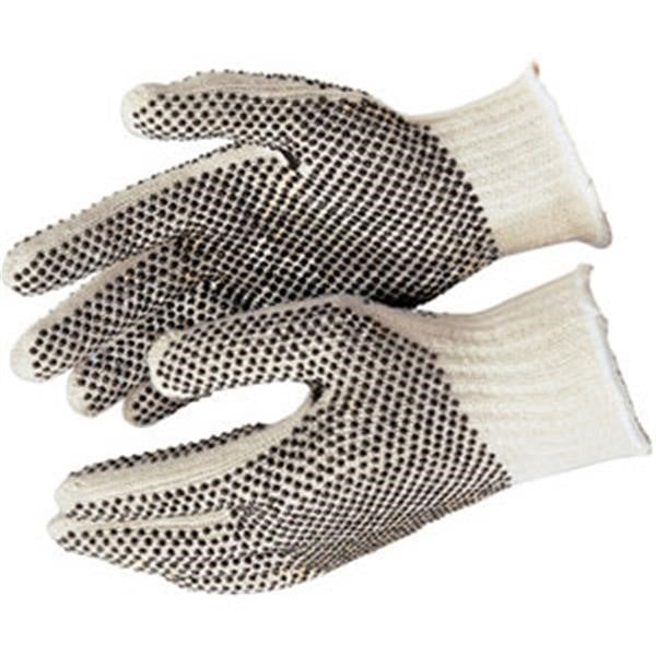 MCR Safety® Regular Weight PVC Coated String Knit Gloves, 70/30 Cotton/Poly, Dual-Side Dots, Large, Natural, 12/Pair