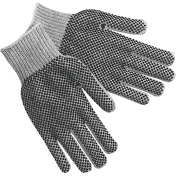 MCR Safety® Regular Weight PVC Coated String Knit Gloves, 70/30 Cotton/Poly, Dual-Side Dots, Hemmed, Large, Gray, 12/Pair