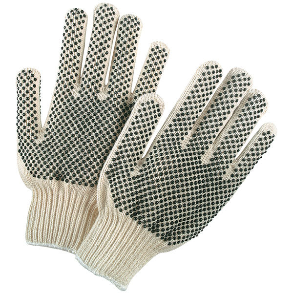 MCR Safety® Economy Weight PVC Coated String Knit Gloves, 60/40 Cotton/Poly, Dual-Side Dots, Large, Natural, 12/Pair