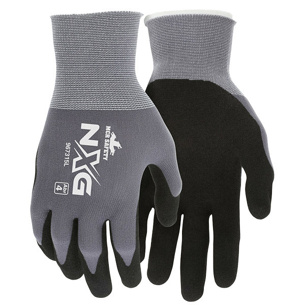 MCR Safety® NXG® Work Gloves w/ 15 ga Nylon Shell, Nitrile Foam Palm & Fingertips, X-Large, Gray, 12/Pair