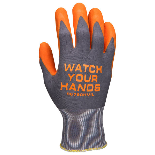 MCR Safety® Hi-Viz Orange Nitrile Foam Gloves w/ Nylon Shell, Large, Gray/Hi-Vis Orange, 12/Pair