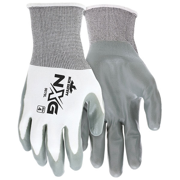 MCR Safety® NXG® Nitrile Dip Gloves, Large, White/Gray, 12/Pair