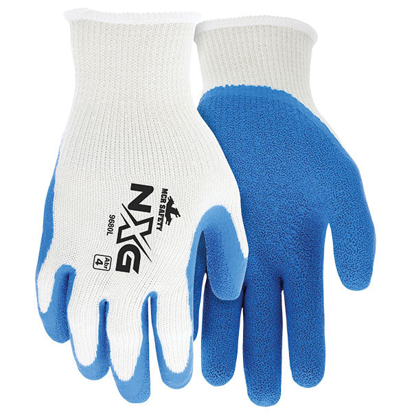 MCR Safety® NXG® Dipped Gloves, Large, White/Blue, 12/Pair