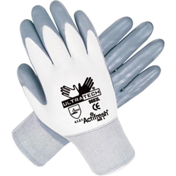 MCR Safety® UltraTech® Nitrile Gloves, Large, White/Gray, 12/Pair