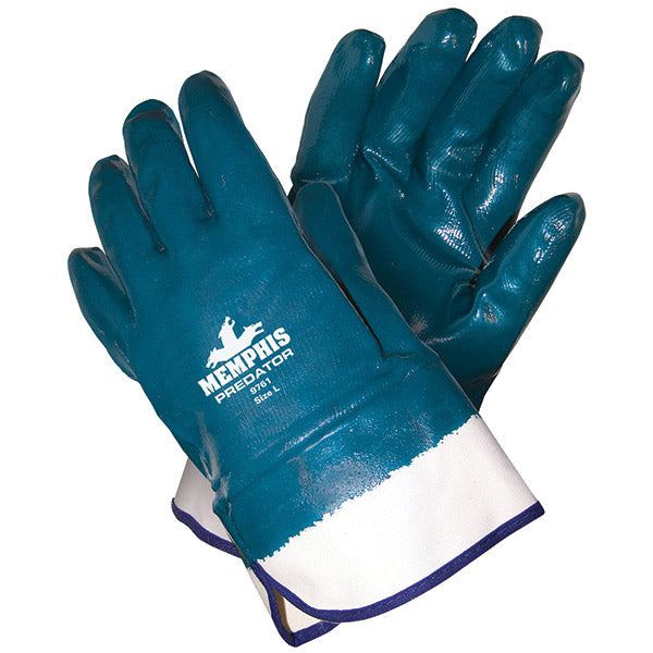 MCR Safety® Predator™ Nitrile Gloves, Fully Coated, CE EN388 4221, ANSI Cut A2, Large, Blue, 12/Pair